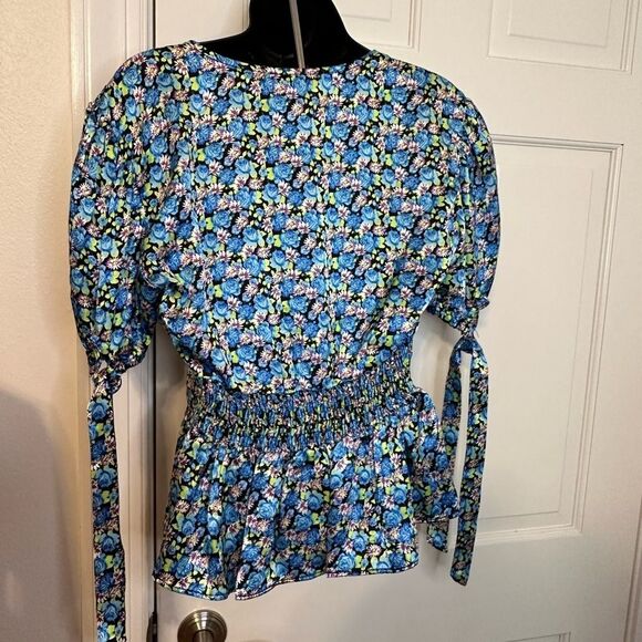 TopShop Blue Green and Black Floral Peplum Top Size 10 NWT - Picture 7 of 9